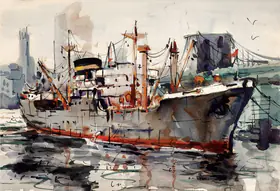 Raza, S.H. (Artist). Bombay Docks, 1949 | Painting