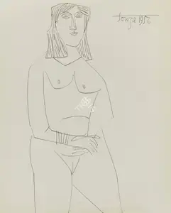 Souza, F.N. (Artist). Untitled (Nude with Crossed Arms), 1956 | Drawing