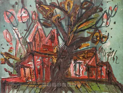 Souza, F.N. (Artist). Red House And Tree, 1962 | Painting