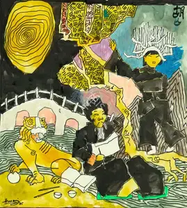 Husain, M.F. (Artist). Untitled (Chinese Scene), 1985 | Painting