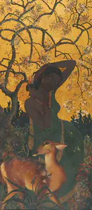 Roy, Khagen (Artist). Untitled (Lady and the Deer), 1940s | Painting