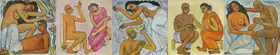 Chowdhury, Jogen (Artist). Story of Woman, I 'Love Making' II 'Submission' III 'Romance', IV 'Friendship', V 'Aggression', 2013 | Painting
