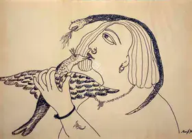 Bawa, Manjit (Artist). Figure and Bird, 1990 | Drawing