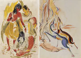 Adulkar, V.S. (Artist). Women At Well, late 1950s | Painting
