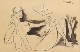 Keyt, George (Artist). Untitled (Reclining Nude Female Figure), 1965 | Drawing