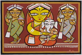 Roy, Jamini (Artist). Untitled (Parvati and Ganesha with Attendants), n.d. | Painting
