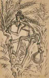 Bose, Nandalal (Artist). Untitled (Toddy Tapper), 1950 | Drawing