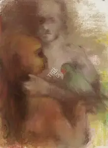 Singh, Sardar Gurcharan (Artist). Untitled (Figures with Parrot), 1995 | Painting