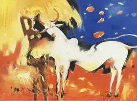 Choyal, P.N. (Artist). Woman & Cow, 1997 | Painting