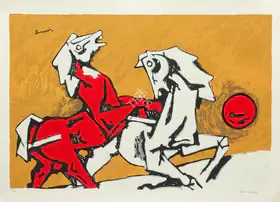 Husain, M.F. (Artist). Untitled (Red and White Horses), n.d. | Graphic Art