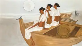 B. Prabha, Attributed to (Artist). Untitled (Three ladies in a boat), 1988 | Painting