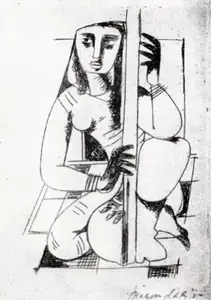 Mazumdar, Nirode C. (Artist). Woman with Sitar, n.d. | Drawing