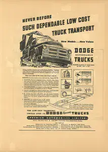 Premier Automobiles (Advertiser). Never Before Such Dependable Low Cost Truck Transport, 1951 | Advertisement