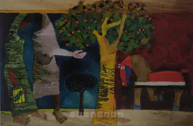 Husain, M.F. (Artist). Birds-In-Tree, 1973 | Painting
