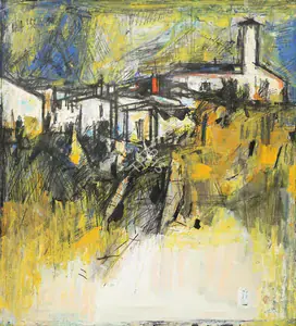 Raza, S.H. (Artist). Untitled (Yellow Townscape), 1958 | Painting