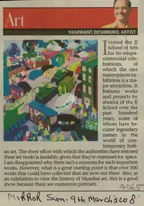 Deshmukh, Yashwant (Artist). Art, 09 March 2008 | Newspaper Clipping | 00851926