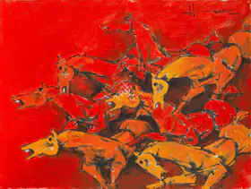 Husain, M.F. (Artist). Untitled (Seven Horses of the Sun), 1998 | Painting