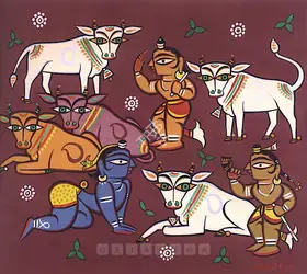 Roy, Jamini (Artist). Deities And Cows, n.d. | Painting