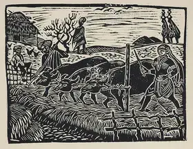 Chittaprosad (Artist). Untitled (Threshing), circa 1950 | Graphic Art