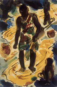 Baij, Ramkinkar (Artist). Mother and Child, n.d. | Painting