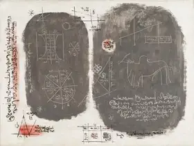 Paniker KCS Artist Untitled Words and Symbols Oil on canvas laid on mountboard 1964 Painting EconomicsArt 00872687