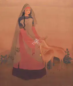 Chughtai, M.A.R. (Artist). Untitled (Laila in the Wilderness), n.d. | Painting