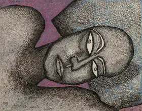 Chowdhury, Jogen (Artist). Face of a Man on Pillow, 2002 | Painting