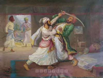 Muller, A.H. (Artist). Shivaji Killing Afzal Khan, 1912-1915 | Painting