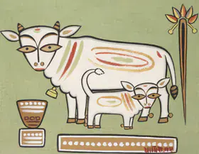 Roy, Jamini (Artist). Cow And Calf, n.d. | Painting