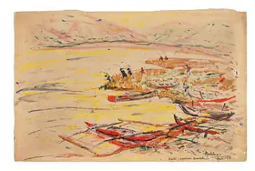 Hebbar, K.K. (Artist). Bali - Sanur Beach, 1958 | Painting