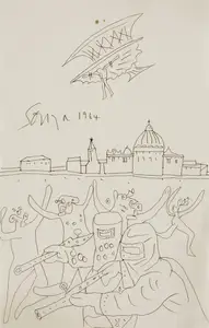 Souza, F.N. (Artist). Untitled (Apocalyptic Landscape), 1964 | Drawing