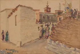Krishna, Kanwal (Artist). A Religious procession in Pagri (Phari), Tibet, 1938 | Painting