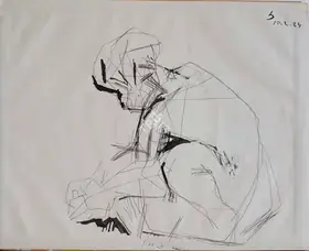 Hore, Somnath (Artist). Untitled (Crouched Figure), 1984 | Drawing