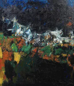 Raza, S.H. (Artist). Village de Nuit, 1957 | Painting