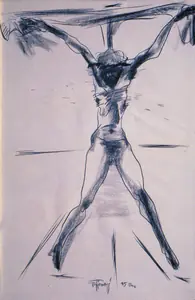 Das Jatin Artist Christ in Cross Charcoal and conte on paper 1995 Drawing FineArts 00375790