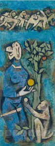 Husain, M.F. (Artist). Blue Woman With Monkey, n.d. | Painting
