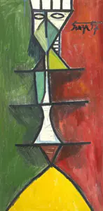 Souza, F.N. (Artist). Figure on Red and Green Background, 1957 | Painting