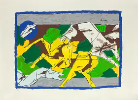 Husain, M.F. (Artist). Untitled (Yellow and Green Horses), n.d. | Graphic Art