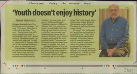 Chakravorty, Vinayak (Reporter). Youth Doesn't Enjoy History, 30 August 2005 | Newspaper Clipping | 00856501
