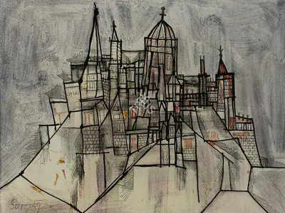 Souza, F.N. (Artist). Landscape with Buildings, 1959 | Painting