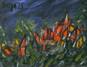 Souza, F.N. (Artist). Landscape with Houses, 1975 | Painting
