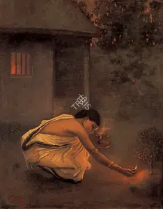 Seal, Jogesh Chandra (Artist). Lighting the Diya, 1919 | Painting