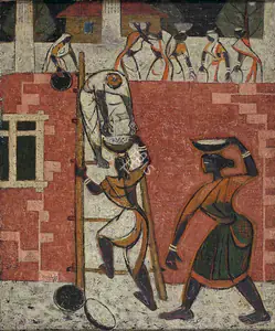 Hebbar, K.K. (Artist). Untitled (Builders), 1956 | Painting