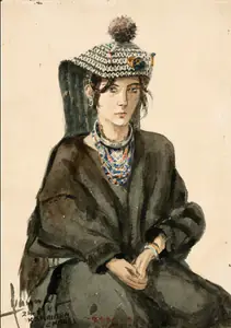 Krishna, Kanwal (Artist). Portrait of a Ladakhi Woman, 1945 | Painting