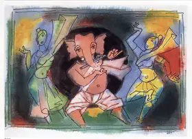 Husain, M.F. (Artist). Ganesha Riddhi Siddhi, n.d. | Painting