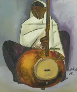 Vithal, B. (Artist). Portrait of a Woman playing a Dotara, 1976 | Painting