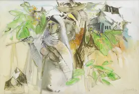 Sivanesan, M. (Artist). Untitled (Village Scene with two women), 1980 | Painting