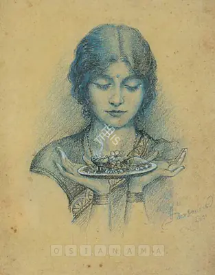 Mazumdar, Hemendranath (Artist). Pujarini, 1931 | Drawing