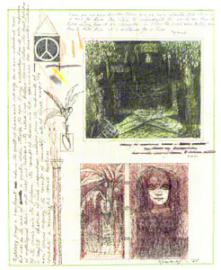 Pyne, Ganesh (Artist). Sketch Of A Lady, A Plant And A Yogi With Subsidary Sketches, n.d. | Graphic Art