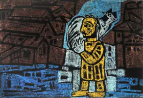Narayan, Badri (Artist). Untitled (Man with a Fowl), c.1965 | Painting